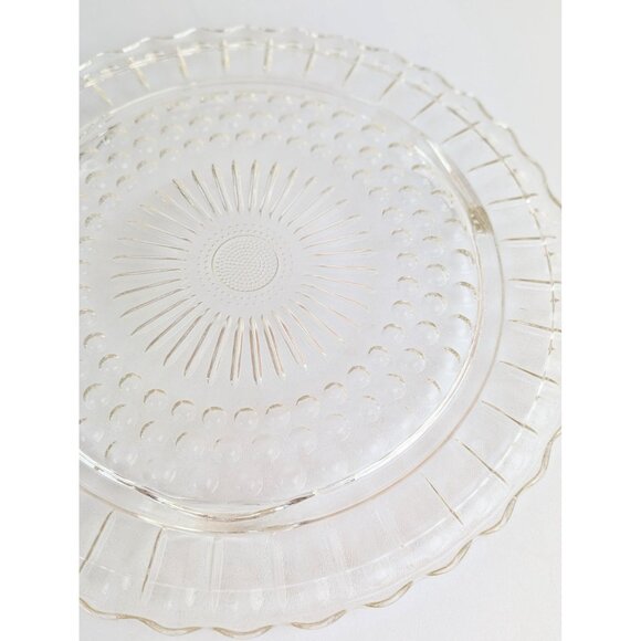 Vintage Clear Glass Round Cake Plate w/ Sunburst & Bubble Design 11.25" Retro - Picture 7 of 7